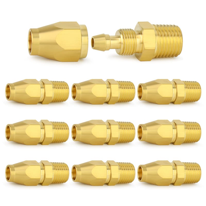 ChillWaves Brass Pneumatics Reusable Replacement FittingHoseEnd Repair Fitting 14 ID Hose14 Barbx 14 NPT Rigid10PACK