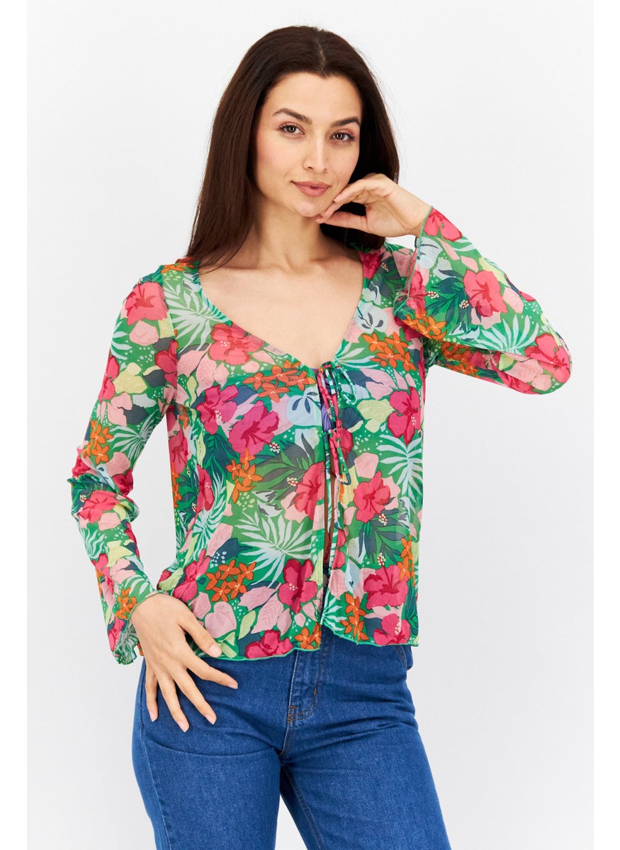 Women V Neck Long Sleeves Floral Print Cardigan, Pink Combo - pzsku/Z4EF09A63127841378465Z/45/_/1726109170/5755f9dd-19a9-4388-a766-d14f50a459e2