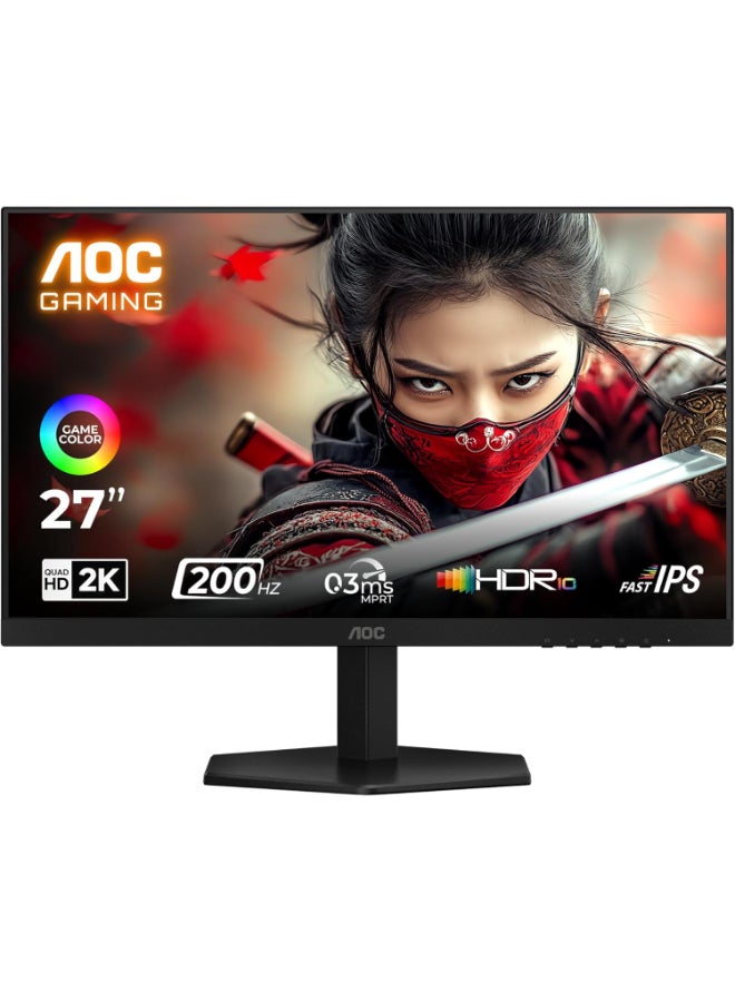 AOC 27-Inch Gaming Monitor – 2K QHD 2560x1440, Fast IPS, 200Hz Refresh Rate, 0.3ms Response, HDR10, Adaptive Sync, Built-in Speakers, HDMI & DisplayPort Q27G42HE black - Image 1