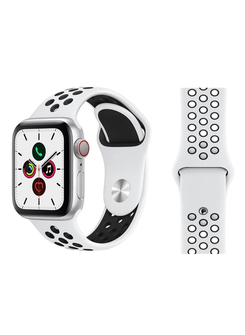 Silicone Replacement Band For Apple iWatch Series 5/6/7 42/44/45mm White/Black - Image 1