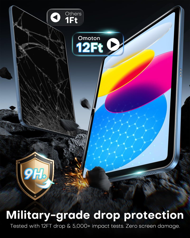OMOTON Screen Protector for iPad A16 11th 2025 [11 Inch] / 10th Generation 2022 [10.9 Inch], TOP 9H+ Tempered Glass with Easy Installation Tray, Case & Apple Pencil Compatible, Bubble-Free & Scratch-Resistant - Image 3