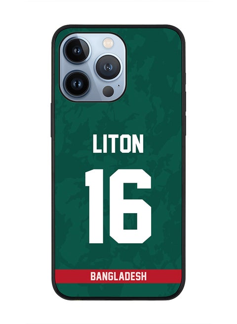 Rugged Black Edge Case iPhone 13 Pro, Slim fit Soft Case Flexible Rubber Edges Thin Cover - Player Name - Liton Das, Jersey Number- 16