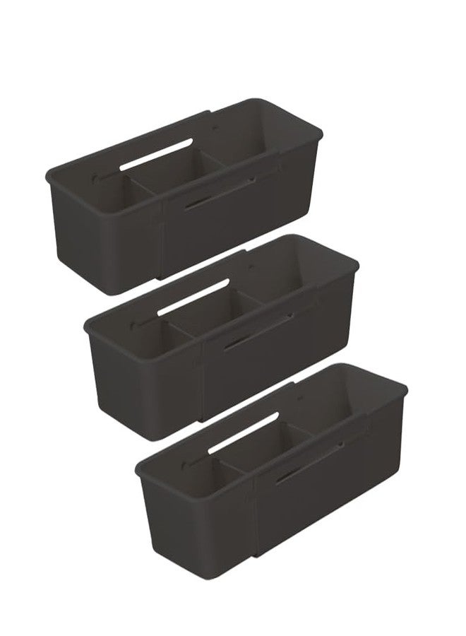 divinezon Multipurpose Plastic Retractable Expandable Home Cabinet Space Small Storage | Set of 03 | Black | Plastic 28-38.5 X 10 X 6.3 CM - Image 1