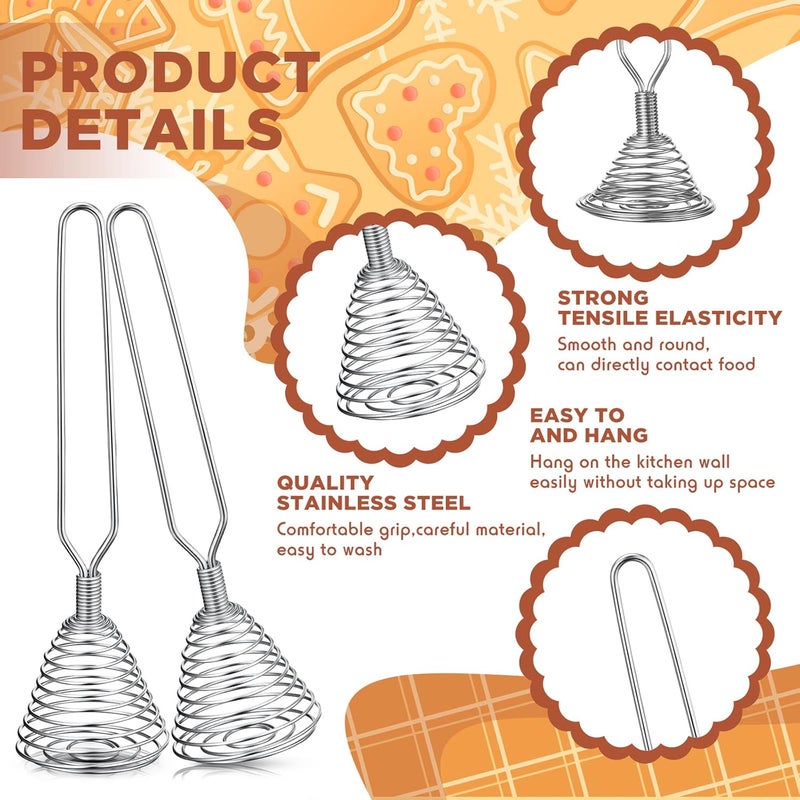Chengu 4 Pieces Stainless Steel French Style Spring Coil Whisk Wire Whip Cream Egg Beater Gravy Hand Mixer Egg Whisk for Kitchen Cooking Whipping Mixing Blender - Image 3
