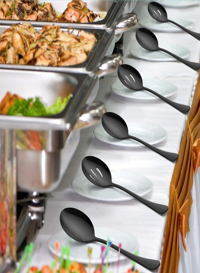 LIANYU 6-Piece Large Black Serving Spoons, Black Slotted Spoons, Stainless Steel Serving Utensils for Party Buffet Restaurant Banquet Dinner Catering, 9.8Inch, Dishwasher Safe - Image 5