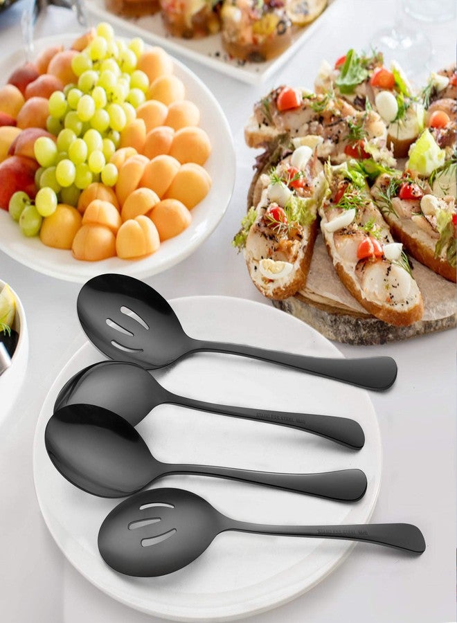 LIANYU 6-Piece Large Black Serving Spoons, Black Slotted Spoons, Stainless Steel Serving Utensils for Party Buffet Restaurant Banquet Dinner Catering, 9.8Inch, Dishwasher Safe - Image 4
