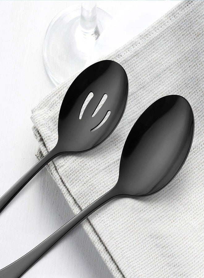 LIANYU 6-Piece Large Black Serving Spoons, Black Slotted Spoons, Stainless Steel Serving Utensils for Party Buffet Restaurant Banquet Dinner Catering, 9.8Inch, Dishwasher Safe - Image 2