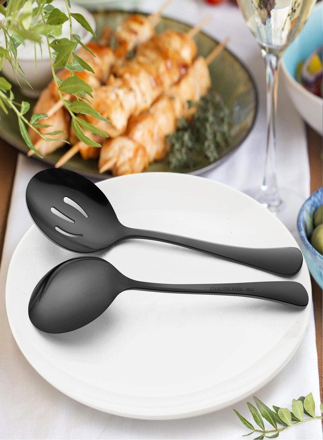 LIANYU 6-Piece Large Black Serving Spoons, Black Slotted Spoons, Stainless Steel Serving Utensils for Party Buffet Restaurant Banquet Dinner Catering, 9.8Inch, Dishwasher Safe - Image 3