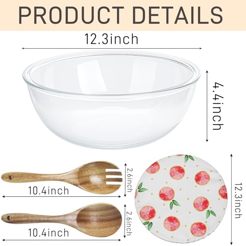 Ronanemon 65Quart Large Glass Bowl with Lid for Sourdough Bread Making 123 Inch Clear Glass Salad Cooking Bowls for Kitchen Salad Bread Storage For Prepping Marinating Brining Kimch - Image 3