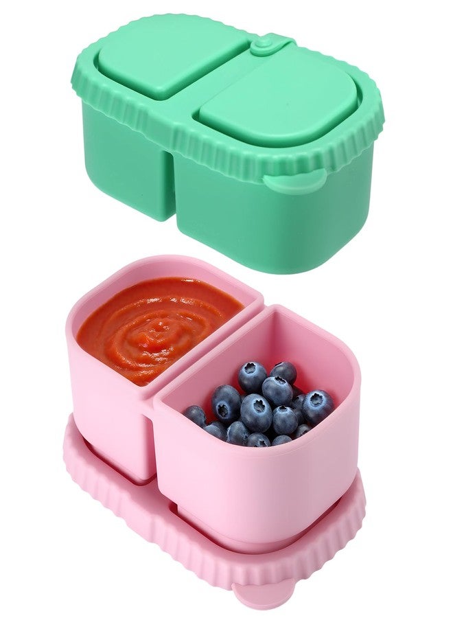 Alphatool Reusable Silicone Snack Containers - 8.5Oz 2 Compartments Snack Box with Lids, Safe Portable for Kids Toddler School Snack Fruit Lunch Sauce Condiments, 2Pcs - Image 1