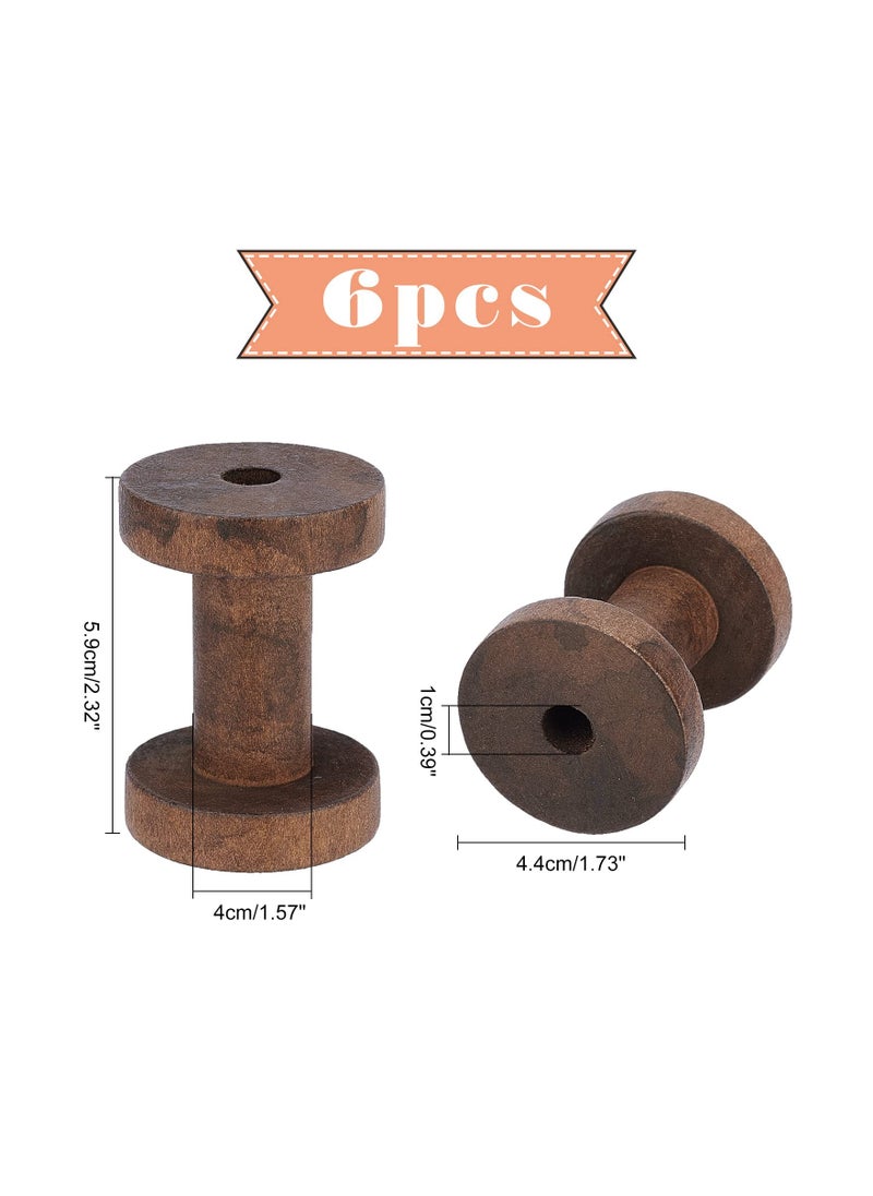 SYOSI - 6 Pcs Wooden Empty Spools Thread Spools Tan Wire Weaving Bobbins Vintage Spools Craft Unfinished Empty Thread Spool Natural Wire Weaving Bobbins  for Embroidery and Sewing Machines Arts Crafts - Image 1