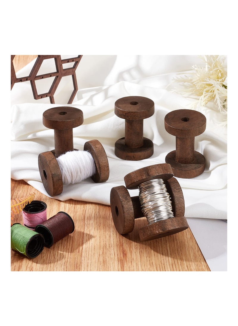 SYOSI - 6 Pcs Wooden Empty Spools Thread Spools Tan Wire Weaving Bobbins Vintage Spools Craft Unfinished Empty Thread Spool Natural Wire Weaving Bobbins  for Embroidery and Sewing Machines Arts Crafts - Image 1