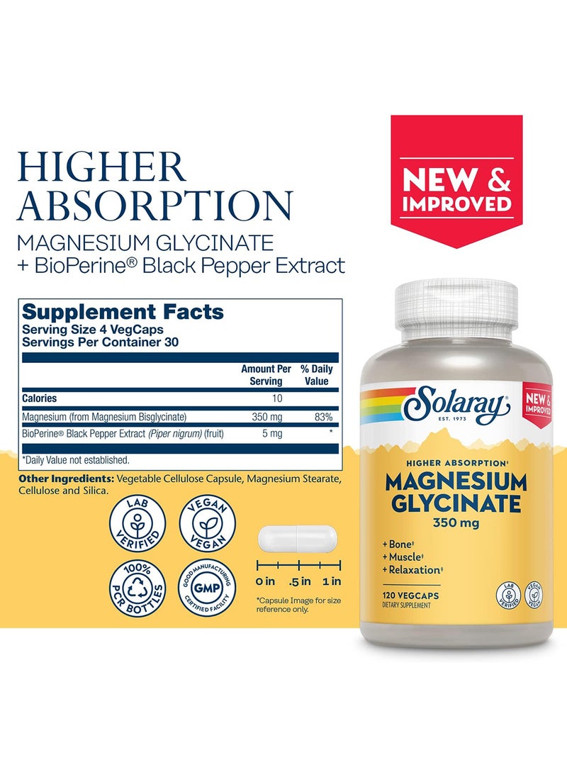 Solaray High Absorption Magnesium Glycinate 350 Mg 120 Vegcaps  - Image 2