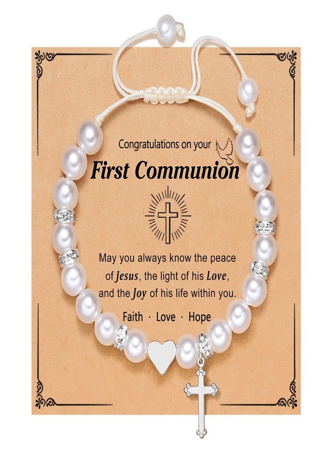 UNGENT THEM First Communion Gifts for Girls Catholic 1st Holy Communion Decorations Cross Bracelet for Goddaughter Girl - Image 1