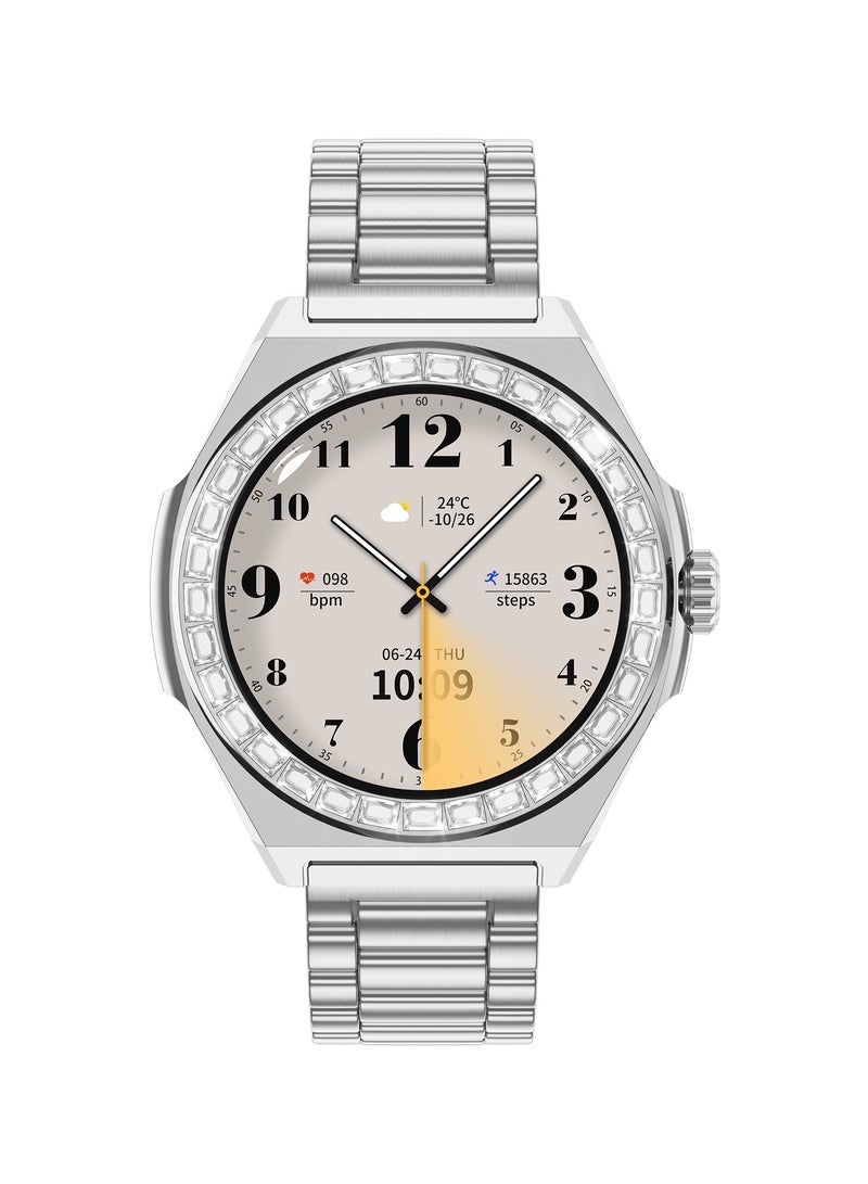 AROAQ ساعة LG72 Pro Max الذكية، بطارية 300 مللي أمبير في الساعة، ساعة ذكية عالية الدقة AMOLED لمراقبة الصحة، مقاومة للماء IP68 مع مراقبة الأكسجين في الدم ومعدل ضربات القلب ودرجة حرارة الجسم، (نمط سلسلة فضية) - Image 1