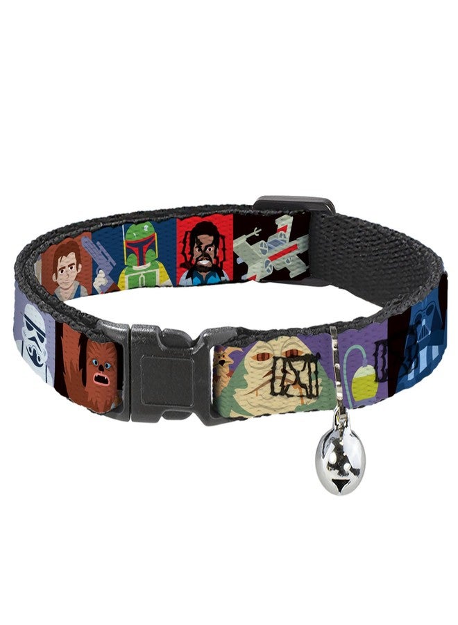 Buckle Down Star Wars Breakaway Cat Collar with Bell, Plastic Clip, Easy Adjustable, Star Wars Classic Character Pose Blocks Multi Color, 8.5 to 12 Inches 0.5 Inch Wide - Image 1