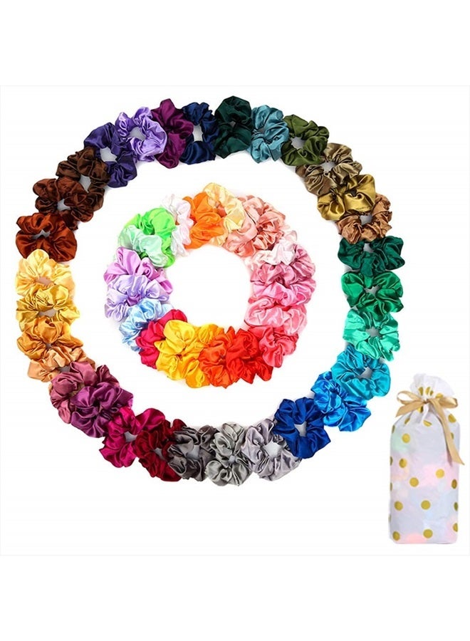 Yanwenx 50 PCS Satin Hair Scrunchies for Curly Hair Silk Scrunchies for Hair Satin Hair Accessories for Girls Scrunchy Hair Tie Ropes for Teens Hair Accessories with Gift Bag Multi-colored - Image 1