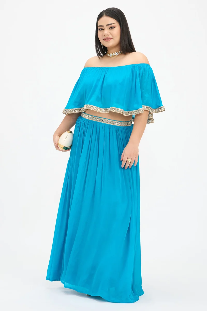 فيرجيو Solid Viscose Off-Shoulder Crop Plus Size Top for Women