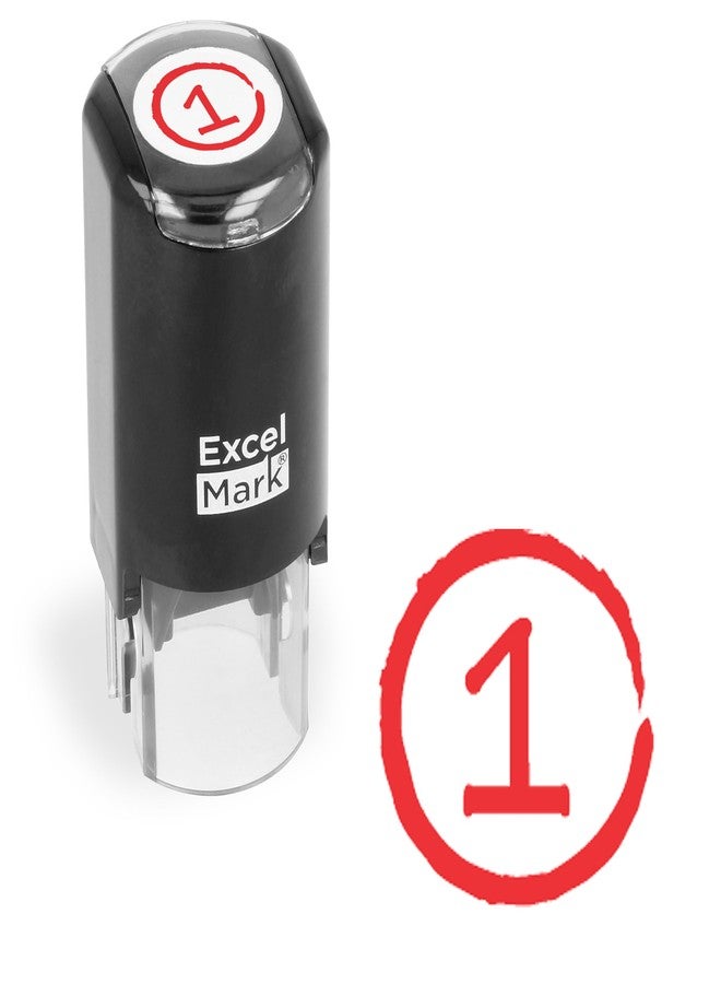 ExcelMark Grade Score 1 - Self-Inking Round Teacher Stamp - Red Ink - Image 1