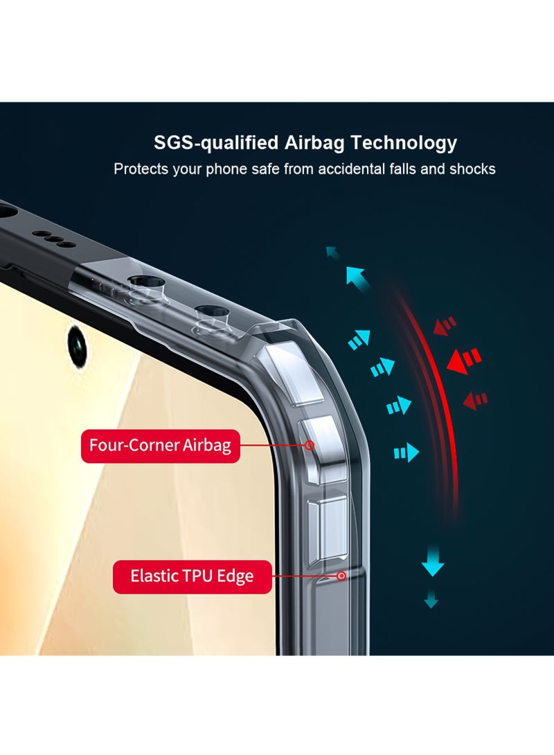For Xiaomi Redmi Note 13 Pro 4G Cover, Camera Lens Protection Back Cover, TPU Shockproof Airbags Bumper Mobile Phone Case, Slim Fit Anti-Yellowing PC Mixed Material Protective Casing (Black Clear) - Image 3