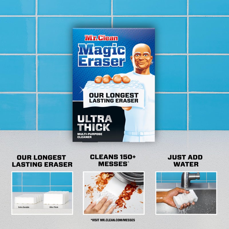 Mr Clean Mr. Clean Magic Eraser Ultra Thick Multi Purpose Cleaner, Bathroom Cleaning Supplies, Magic Eraser Sponge Multi Surface Cleaner, 5ct - Image 2