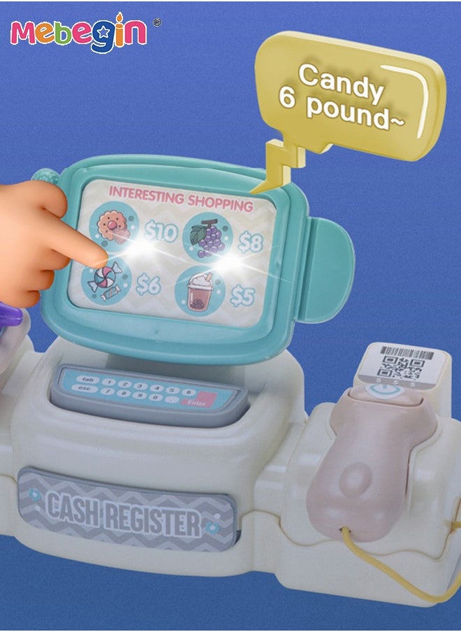 MEBEGIN 25 Pcs Kids Pretend Play Toy with Light and Sounds, Fun Cash Register with Scanner, Creative Pretend Role Play Learning Toys, Children Shopping Cashier Play Till, 2 AA Batteries Required(Not Included)  - Image 3