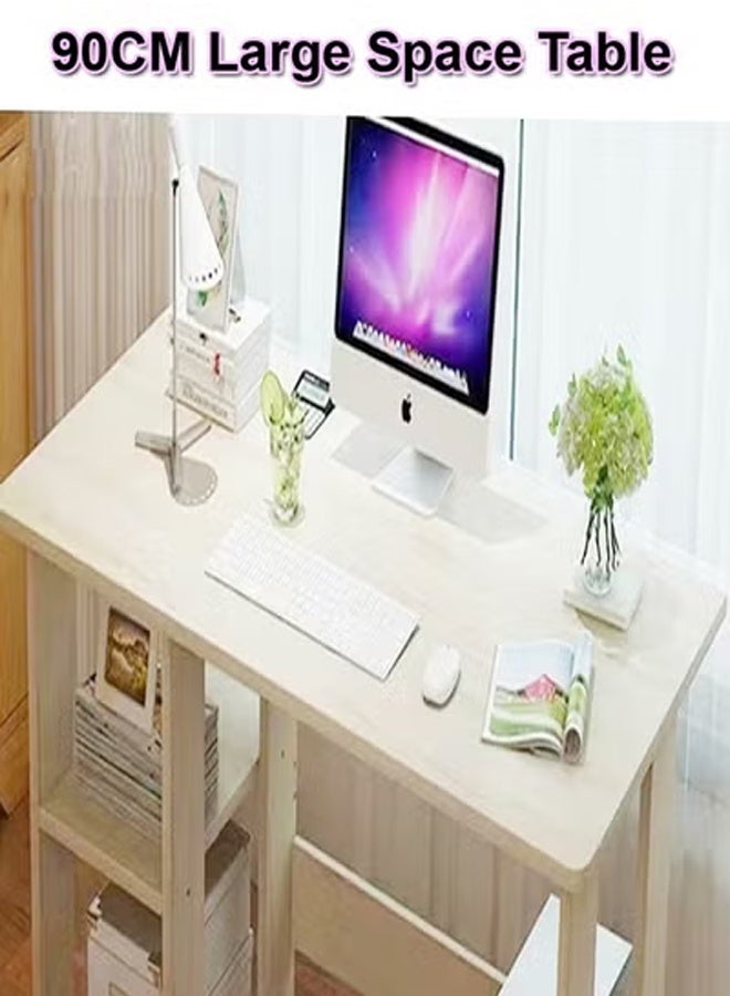 سي آند سي هوم طاولة كمبيوتر حديثة متعددة الوظائف للمنزل والمكتب مع أرفف تخزين لغرفة الدراسة وأثاث المكاتب بيج 90 × 37 × 72 سم - Image 2