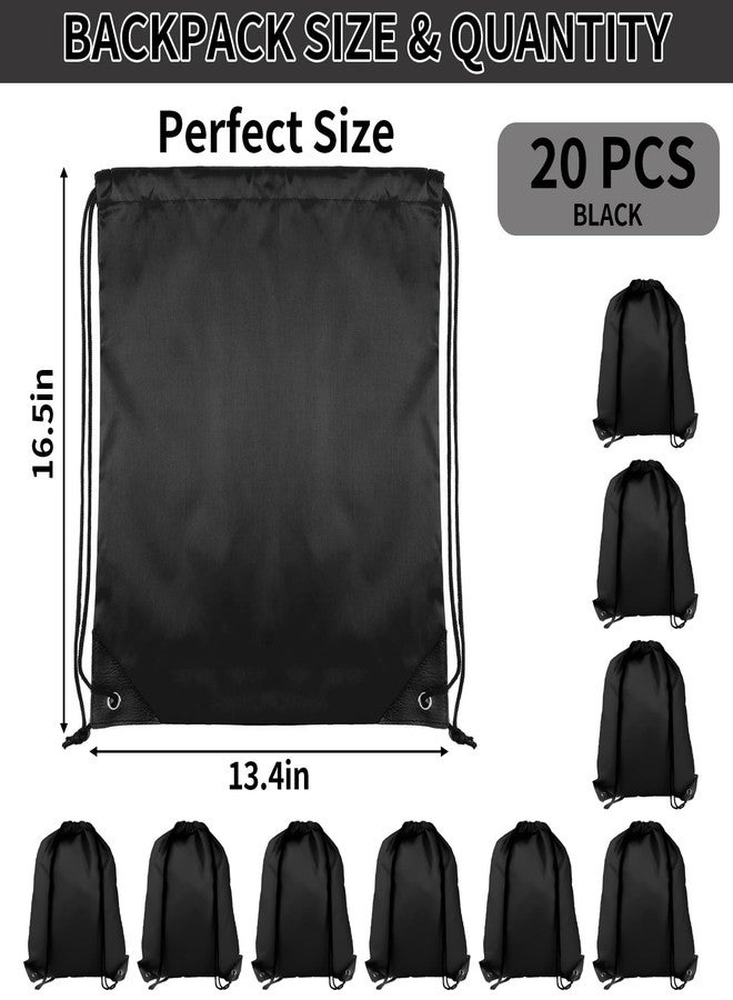 COIDEA Drawstring Backpack 20Pcs Drawstring Bags, Draw String Back Bag Drawstring Bags Bulk for Sports, Gym, Travel, Swimming, Beach (Black) - Image 2