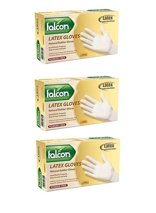 Falcon Latex Gloves - Pre-Powdered (3 Packs x 100 Pieces)Large