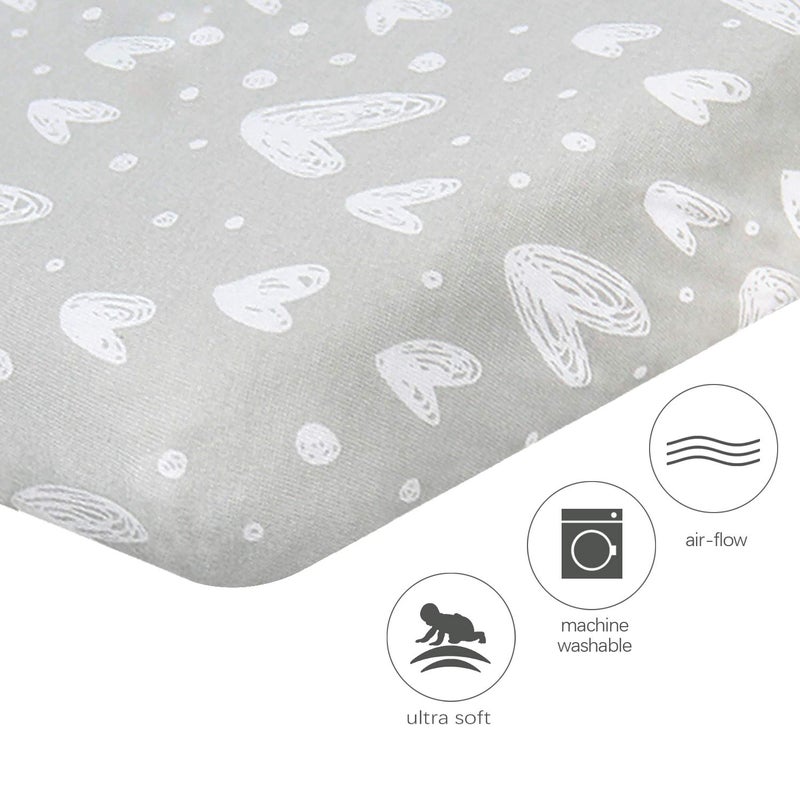 Biloban Crib Sheets Fitted, 2 Pack Crib Sheet Fits for Standard Crib and Toddler Mattress, 100% Jersey Knit Cotton Crib Sheet for Baby Boys & Girl, Star and Heart Print - Image 2