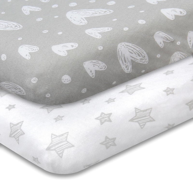 Biloban Crib Sheets Fitted, 2 Pack Crib Sheet Fits for Standard Crib and Toddler Mattress, 100% Jersey Knit Cotton Crib Sheet for Baby Boys & Girl, Star and Heart Print - Image 1
