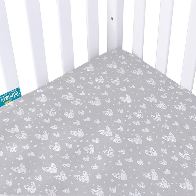 Biloban Crib Sheets Fitted, 2 Pack Crib Sheet Fits for Standard Crib and Toddler Mattress, 100% Jersey Knit Cotton Crib Sheet for Baby Boys & Girl, Star and Heart Print - Image 4