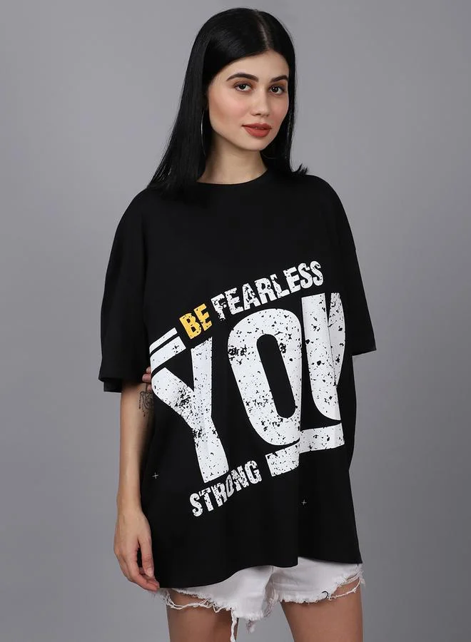 تايك تو تيشيرت نسائي أسود كبير بطبعة جرافيك من دور