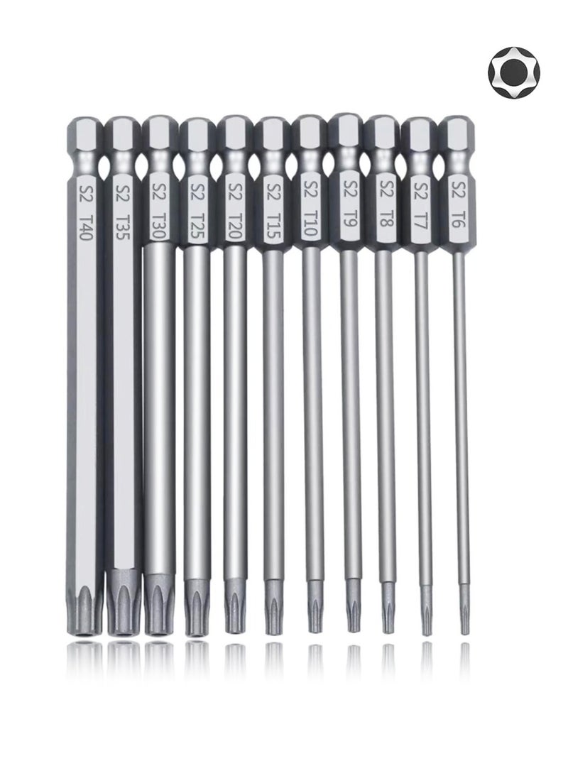 Yakumuz - Torx Screwdriver Set Long, Yakumuz 4 Inch 11 PCS T6-T40 Magnetic Torx Security Screwdriver Bits Set, 1/4” Hex Shank Security Tamper Proof Long Screwdriver Bit Set for Drill - Image 1