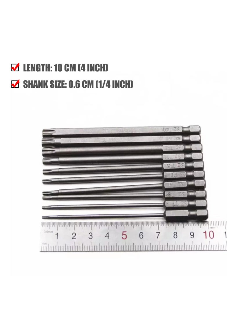 Yakumuz - Torx Screwdriver Set Long, Yakumuz 4 Inch 11 PCS T6-T40 Magnetic Torx Security Screwdriver Bits Set, 1/4” Hex Shank Security Tamper Proof Long Screwdriver Bit Set for Drill - Image 1