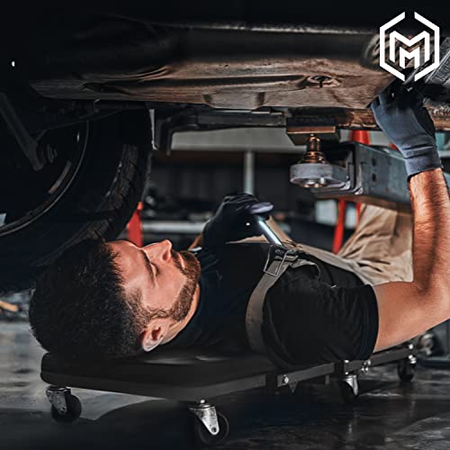 M-AUTO زاحف قابل للطي 2 في 1 زاحف متحرك ومقعد، 36" كرسي جراج قابل للتعديل، استلق أو اجلس، سعة 330 رطل تحت السيارة مع 6 عجلات دوارة، أسود - Image 2