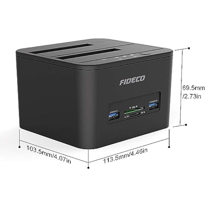 FIDECO USB 3.0 TO SATA HARD DRIVE DOCKING STATION, DUAL-BAY HARD DRIVE DOCK WITH TF & SD CARD SLOTS FOR 2.5/3.5 INCH SATA HDD SSD, SUPPORT TD-1043HS - Image 3