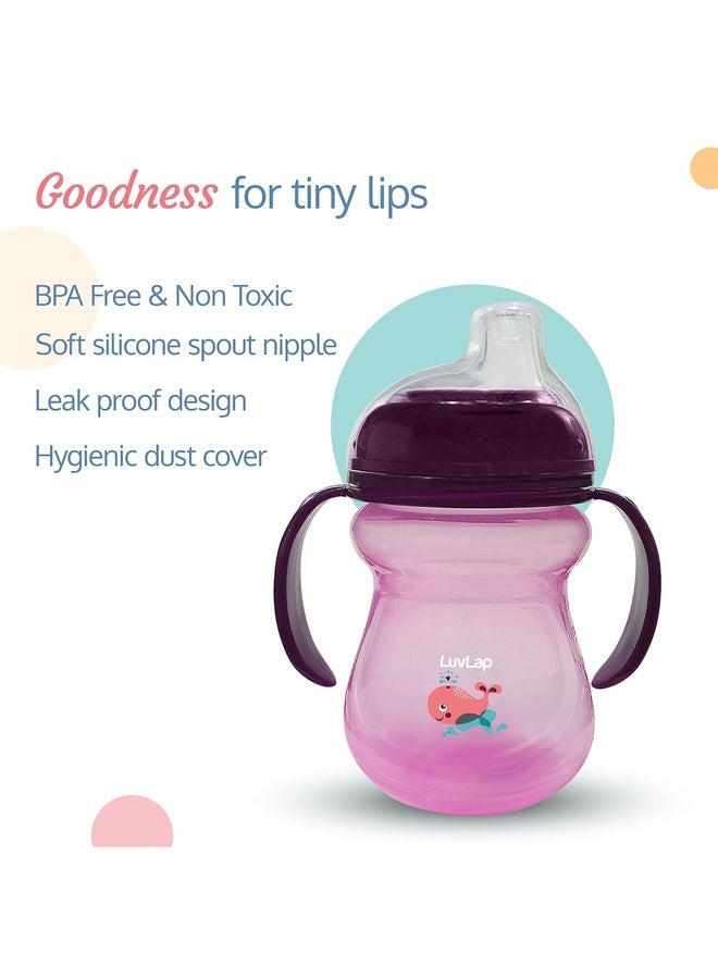 Luvlap Moby Little Spout Sipper for Infant/Toddler, 240ml, Anti-Spill Sippy Cup with Soft Silicone Spout BPA Free, 6m+ (Pink) - Image 2