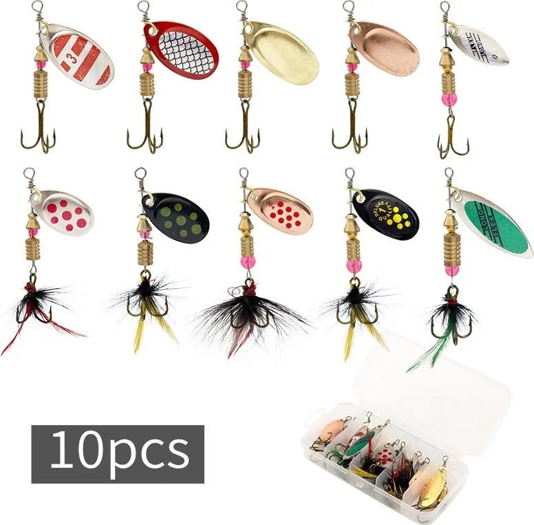Valkyrie 10 Pieces Boxed Fly Spinner Bait Lure Set, Swivel Type, Sweet Saltwater Fly Fishing Rod