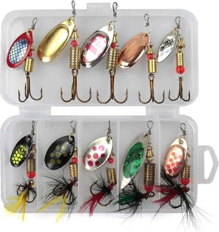 Valkyrie 10 Pieces Boxed Fly Spinner Bait Lure Set, Swivel Type, Sweet Saltwater Fly Fishing Rod