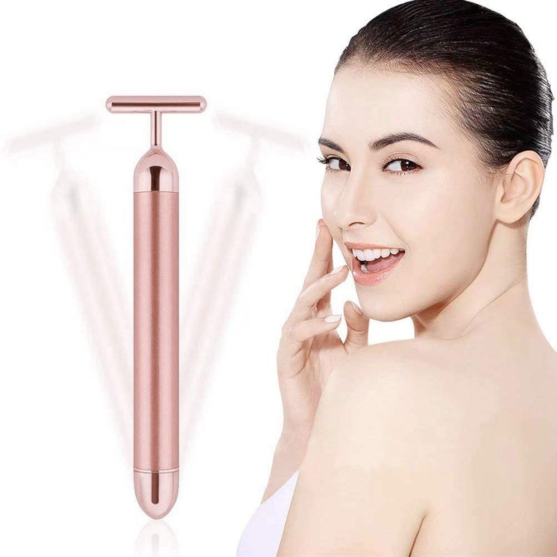 Horolas Beauty Bar 24k Golden Pulse Facial Massager, GOODYBUY T-Shape Electric Sign Face Massage Tools for Sensitive Skin Face Pull Tight Firming Lift - Image 1