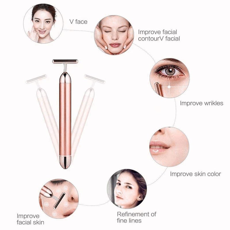 Horolas Beauty Bar 24k Golden Pulse Facial Massager, GOODYBUY T-Shape Electric Sign Face Massage Tools for Sensitive Skin Face Pull Tight Firming Lift - Image 5