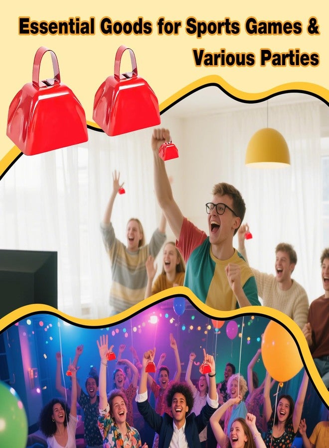 Hongdouo 4PCS Metal Cow Bells Noisemakers, 3 Inch Loud Cow Bell Noise Makers for Sporting Events Party Favors with Handles, Great for Football Competitions, Sports Games, Celebration Parties (Red) - Image 4