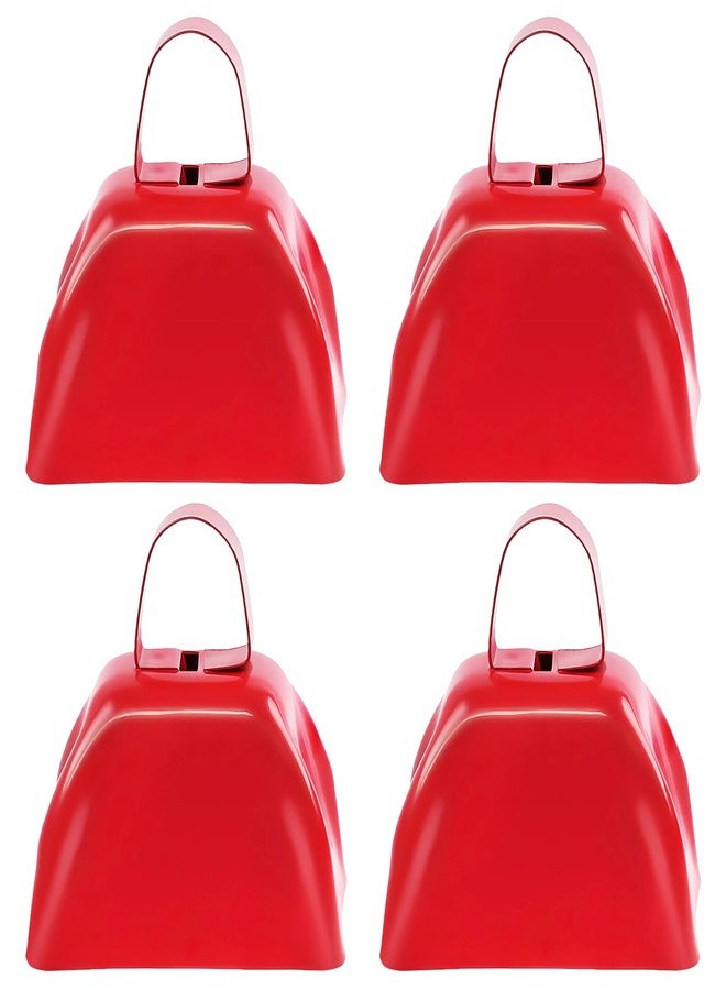 Hongdouo 4PCS Metal Cow Bells Noisemakers, 3 Inch Loud Cow Bell Noise Makers for Sporting Events Party Favors with Handles, Great for Football Competitions, Sports Games, Celebration Parties (Red) - Image 1