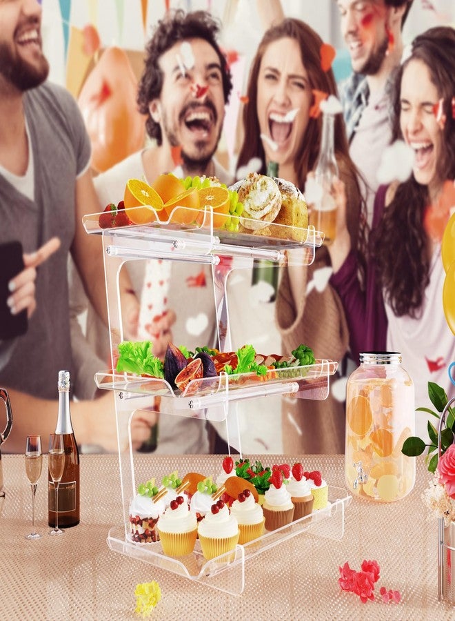 Bakzon 3 Tier Acrylic Serving Tray, 15.3" x 7.1" Dessert Table Display Set Stand for Party, Desserts, Fruits, Cookies - Reusable Collapsible Tiered Platters for Cupcakes, Veggies, and Sweet Treats - Image 3