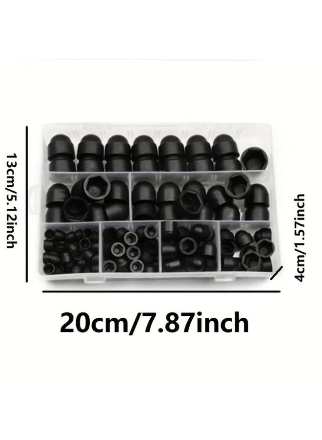 145pcs Black Nylon Hex Nut Bolt Cover Screw Cap Assortment Kit M4 M12 Acorn Dome - Image 3
