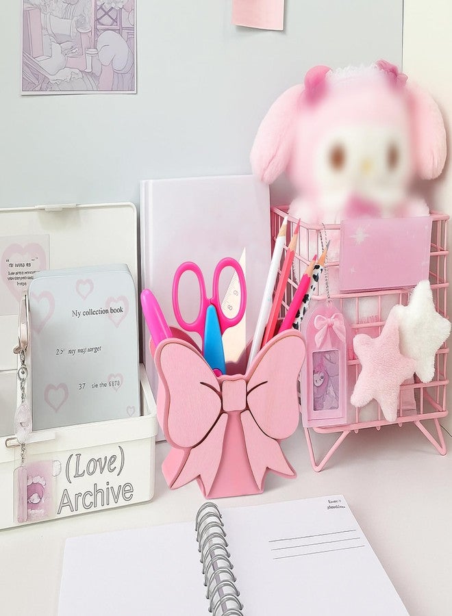 Tenceur Pink Bow Pen Holder Cute Large Capacity Pencil Holder Coquettish Pink Office Decor Pencil Cup Pot Desk Organizer for Office Makeup Brush Holders Christmas Funny Gift for Women - Image 5