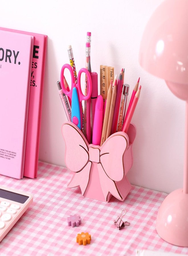 Tenceur Pink Bow Pen Holder Cute Large Capacity Pencil Holder Coquettish Pink Office Decor Pencil Cup Pot Desk Organizer for Office Makeup Brush Holders Christmas Funny Gift for Women - Image 3