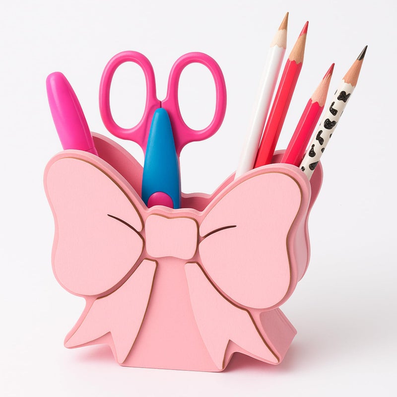 Tenceur Pink Bow Pen Holder Cute Large Capacity Pencil Holder Coquettish Pink Office Decor Pencil Cup Pot Desk Organizer for Office Makeup Brush Holders Christmas Funny Gift for Women - Image 1