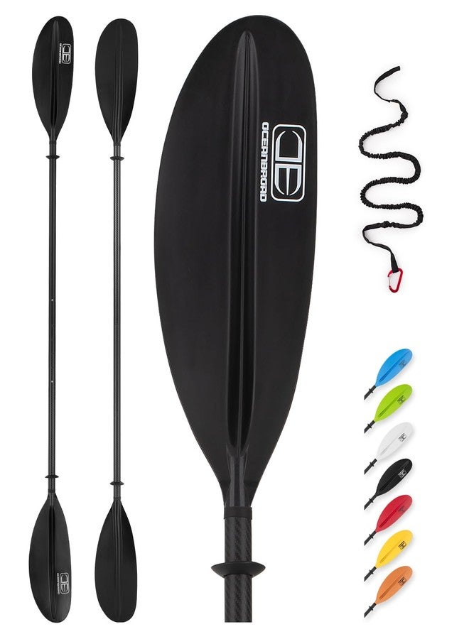 OCEANBROAD Adjustable Carbon Fiber Kayak Paddle 86in/220cm to 94in/240cm Kayaking Oar with Paddle Leash 1 Paddle, Black - Image 1